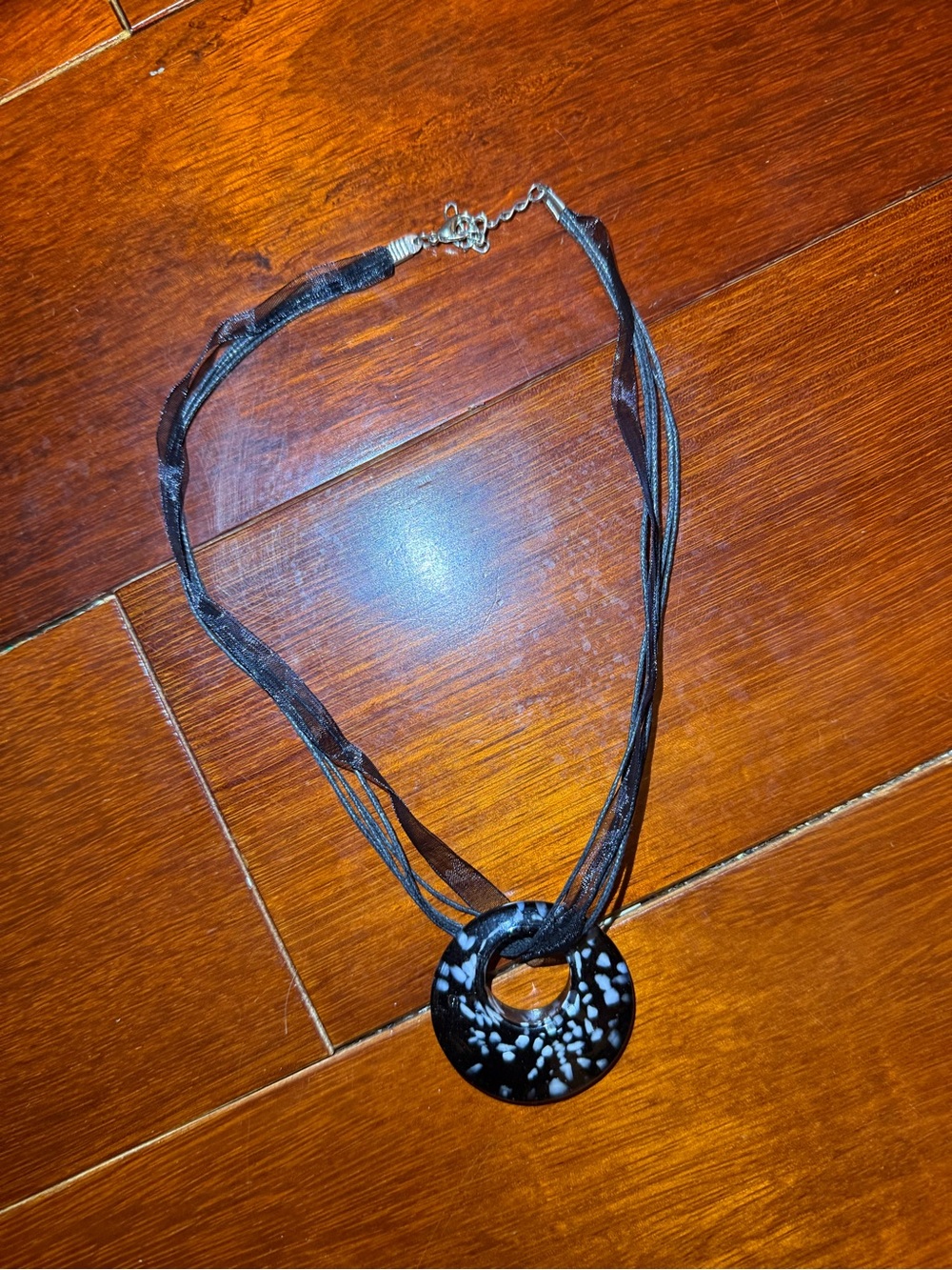 Black Speckled Murano Glass Pendant Necklace for Women